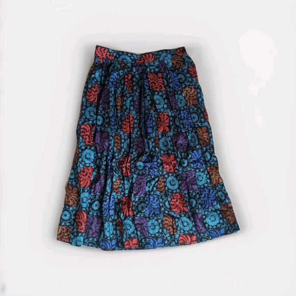 Vintage INTENTIONS Women's 8 Floral Midi Pleated Skirt 28" Dark Floral Print - Picture 1 of 13